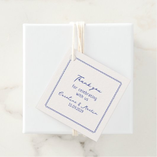 Whimsical, blauwe hand getrokken bruiloft bedankt bedankjes labels (In situ)