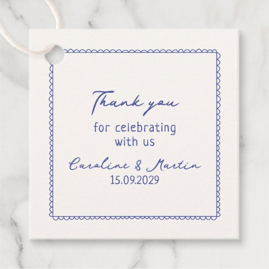 Whimsical, blauwe hand getrokken bruiloft bedankt bedankjes labels (Voorkant)