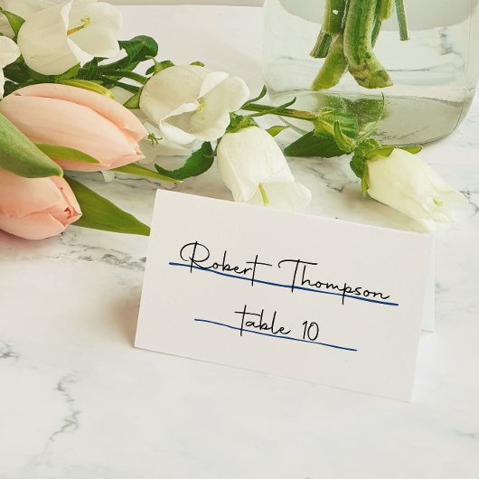 Whimsical Blauwe Hand Getrokken Bruiloft Plaatskaartje