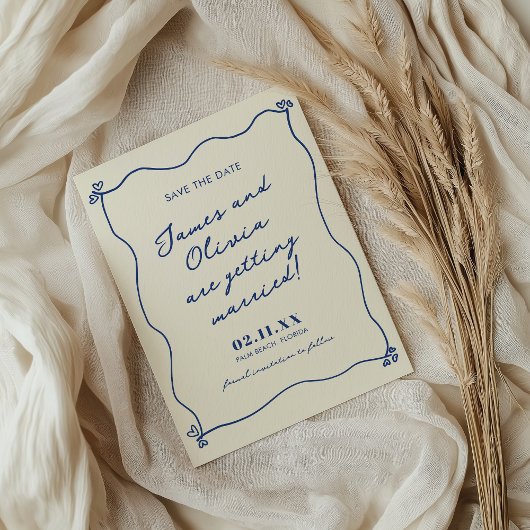 Whimsical Blauwe Hand Getrokken Bruiloft Save The Date