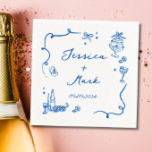 Whimsical Blauwe Hand Getrokken Bruiloft Servet