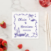 Whimsical Blauwe Hand Getrokken Bruiloft Servet (Insitu)