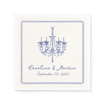 Whimsical, blauwe hand getrokken bruiloft servette