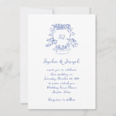 Whimsical Blauwe Hand getrokken Crest Monogram | B Kaart (Voorkant)