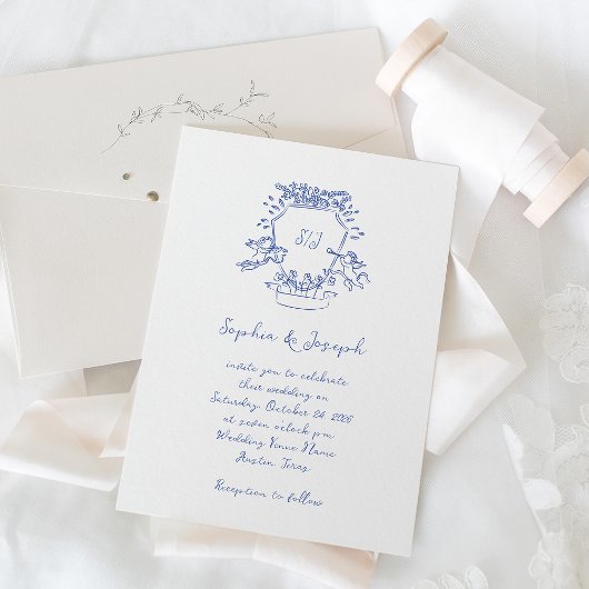 Whimsical Blauwe Hand getrokken Crest Monogram | B Kaart
