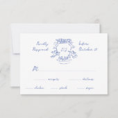 Whimsical Blauwe Hand getrokken Crest Monogram | B RSVP Kaartje (Voorkant)