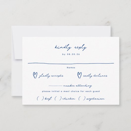 Whimsical Blauwe Hand Getrokken Maaltijd Keuze Bru RSVP Kaartje (Voorkant)