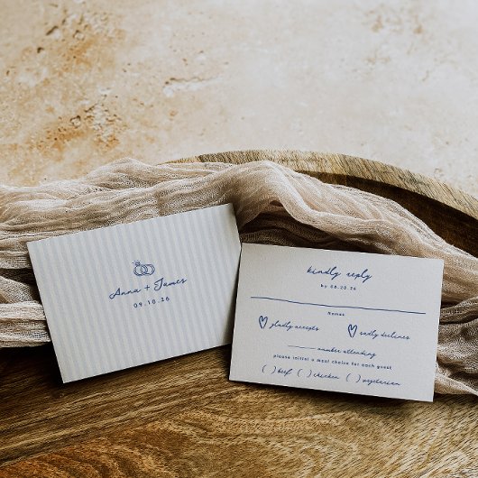 Whimsical Blauwe Hand Getrokken Maaltijd Keuze Bru RSVP Kaartje