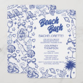 Whimsical Blauwe Handgetekende Beach Bash Bachelor Kaart (Voorkant / Achterkant)