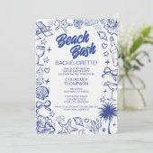 Whimsical Blauwe Handgetekende Beach Bash Bachelor Kaart (Staand voorkant)