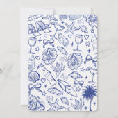 Whimsical Blauwe Handgetekende Beach Bash Bachelor Kaart (Achterkant)