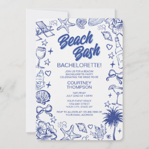Whimsical Blauwe Handgetekende Beach Bash Bachelor Kaart