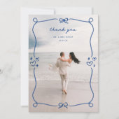 Whimsical Blauwe Huwelijksfoto Bedankkaart (Voorkant)