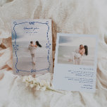 Whimsical Blauwe Huwelijksfoto Bedankkaart<br><div class="desc">Whimsical blauw geïllustreerd Lijst,  2 foto bruiloft bedankje. Kenmerken,  handgetekend lijst met strikken en hartelementen,  sjabloon tekstlijnen voor uw namen en gepersonaliseerde boodschap op lichtblauwe kleur achtergrond. Lettertypen en geïllustreerde lijst kleur kunnen worden aangepast.</div>