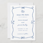 Whimsical Blauwe Huwelijksfoto Sla de datum op Kaart (Voorkant)