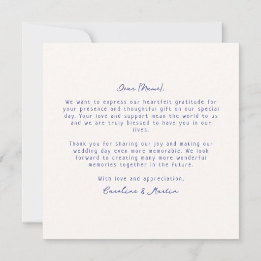 Whimsical, blauwe illustratieve bruiloft bedankt (Achterkant)