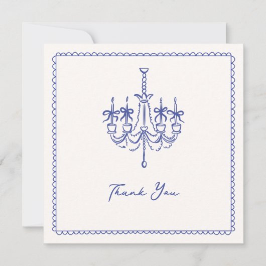 Whimsical, blauwe illustratieve bruiloft bedankt (Voorkant)