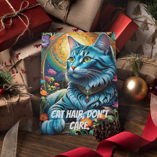 Whimsical Blauwe Kat en Bloemenoase Briefkaart