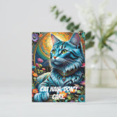 Whimsical Blauwe Kat en Bloemenoase Briefkaart (Staand voorkant)