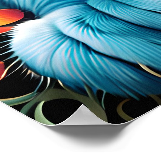 Whimsical Blauwe Kat en Bloemenoase Poster (Hoek)