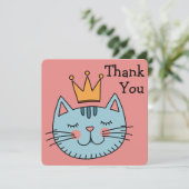 Whimsical blauwe kat met een gele kroon Dank u (Staand voorkant)