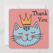 Whimsical blauwe kat met een gele kroon Dank u (Voorkant)