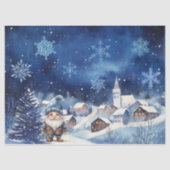 Whimsical Blauwe Kerst Gnoom & Sneeuwvlokken Tissuepapier (Voorkant)