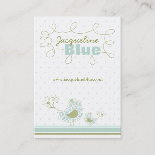 Whimsical Blauwe Mama En Baby Vogel Damast Swirls Visitekaartje (Voorkant)