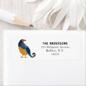 Whimsical Blauwe Patrijs Handgetekend Retouradres Etiket (Insitu)