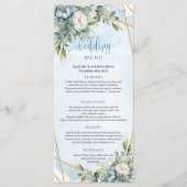Whimsical blauwe pioenrozen gouden frame diner men menu (Voorkant)