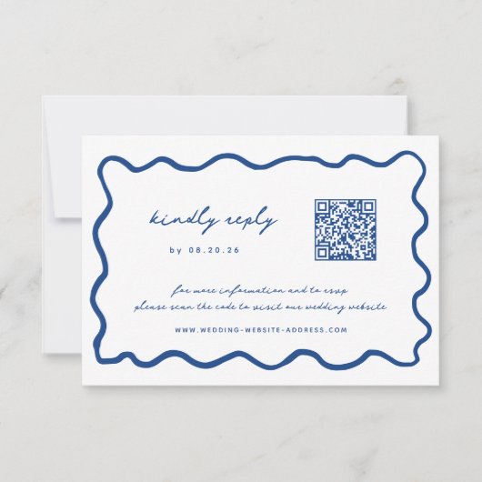 Whimsical Blauwe QR Code Bruiloft RSVP Kaartje (Voorkant)