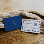 Whimsical Blauwe QR Code Bruiloft RSVP Kaartje<br><div class="desc">Whimsical hand getekende golvende lijn lijst,  QR code bruiloft rsvp kaart. Franse Royal Blue typografie met handgetekende illustratie accenten en bijpassende effen blauwe achterkant. Lettertypen en elementkleuren kunnen worden aangepast door te klikken op de functie "Bewerken met ontwerpgereedschap".</div>