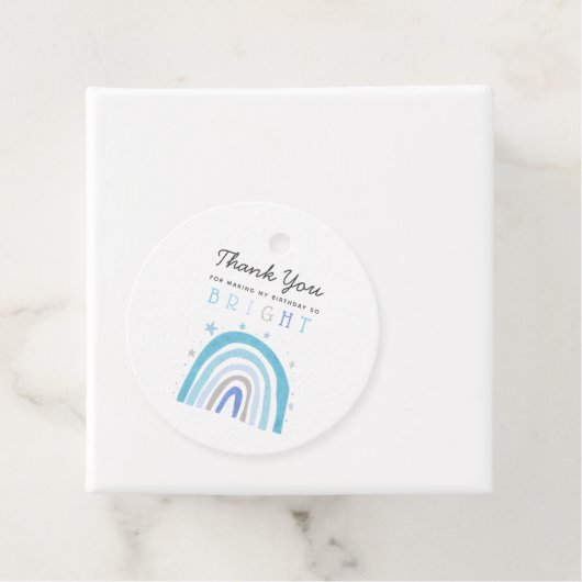 Whimsical Blauwe Regenboog Zo Heldere Verjaardag Bedankjes Labels (In situ)
