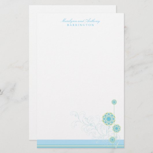 Whimsical Blauwe Sneeuwbloem wervelt Winter Bruilo Briefpapier (Voorkant / Achterkant)