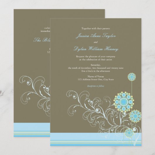 Whimsical Blauwe Sneeuwbloem wervelt Winter Bruilo Kaart (Voorkant / Achterkant)