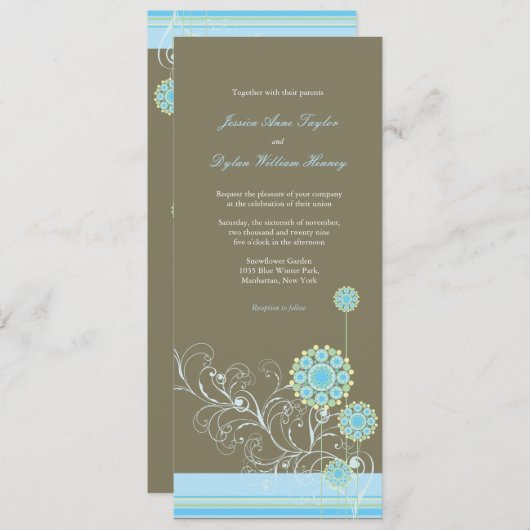 Whimsical Blauwe Sneeuwbloem wervelt Winter Bruilo Kaart (Voorkant / Achterkant)