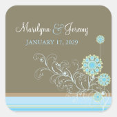 Whimsical Blauwe Sneeuwbloem wervelt Winter Bruilo Vierkante Sticker (Voorkant)