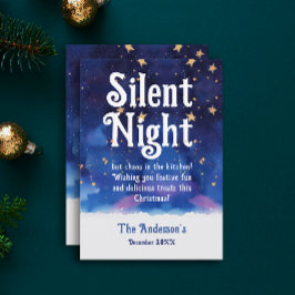 Whimsical Blauwe Stille Nacht Magische Kerstmis Wi Feestdagenkaart