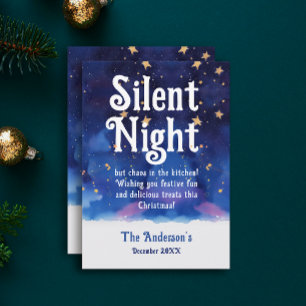 Whimsical Blauwe Stille Nacht Magische Kerstmis Wi Feestdagenkaart
