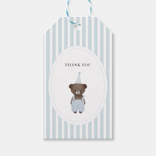 Whimsical blauwe teddybeer bedankt cadeaulabel (Voorkant)