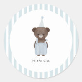 Whimsical blauwe teddybeer bedankt ronde sticker (Voorkant)