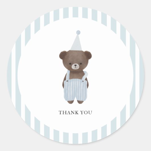 Whimsical blauwe teddybeer bedankt ronde sticker (Voorkant)