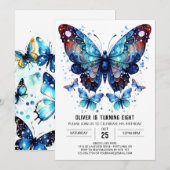 Whimsical Blauwe Vlinder Jongen Verjaardag Kaart (Voorkant / Achterkant)