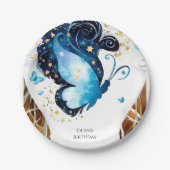Whimsical Blauwe Vlinder Verjaardag Papieren Bordje (Voorkant)