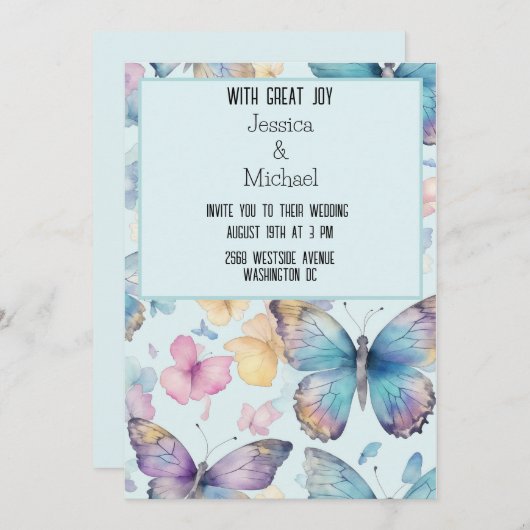 Whimsical Blauwe Vlinders Bruiloft Kaart (Voorkant / Achterkant)
