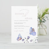 Whimsical Blauwe Vlinders Monogram Bruiloft Kaart (Staand voorkant)