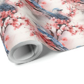 Whimsical blauwe vogels shabby chique roze sakura cadeaupapier (Rol Hoek)