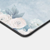 Whimsical Blauwe Waterverf Bloemen Monogram | Naam Bureaumat (Hoek)