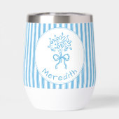 Whimsical Blauwe Witte Streep Preppy Monogram (Achterkant)