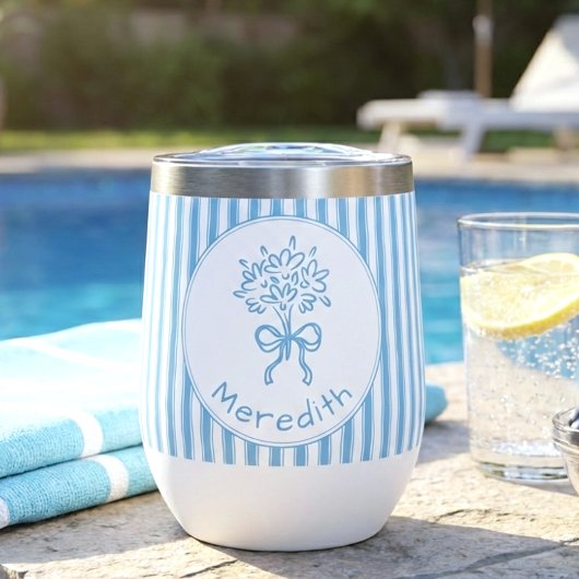 Whimsical Blauwe Witte Streep Preppy Monogram